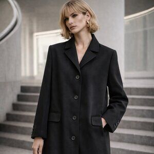 Futuristic Minimalist Black Trench Coat — Sculptural Drape & Quiet Power